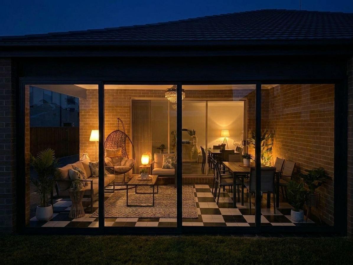 A finished outdoor room attached to a house in Rowville, Victoria